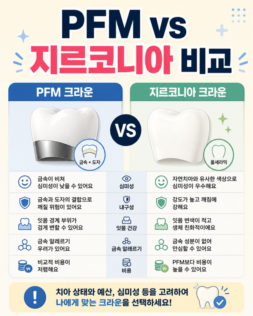 PFM과 지르코니아 크라운 비교