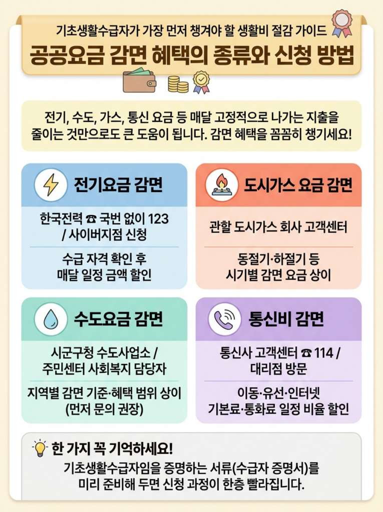 기초생활수급자 각종 감면 혜택, 놓치면 손해 1 공공요금 감면 혜택의 종류와 신청 방법