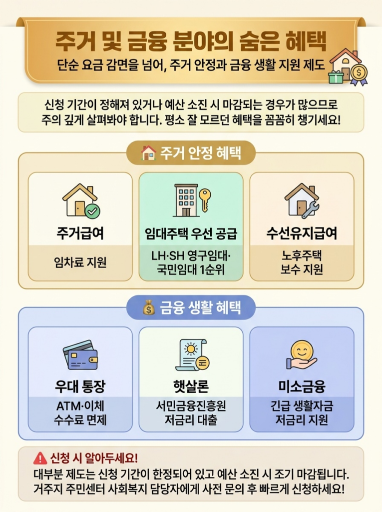 기초생활수급자 각종 감면 혜택, 놓치면 손해 2 주거 및 금융 분야의 숨은 혜택