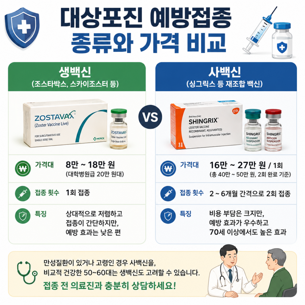 대상포진 예방접종 종류와 가격 비교