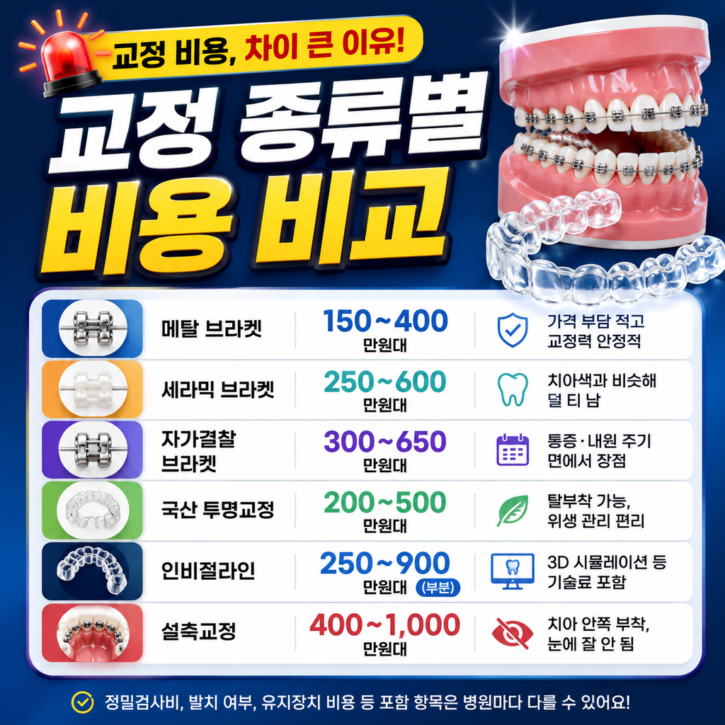 치아교정 비용 평균 얼마? 종류별 가격과 실손보험 기준