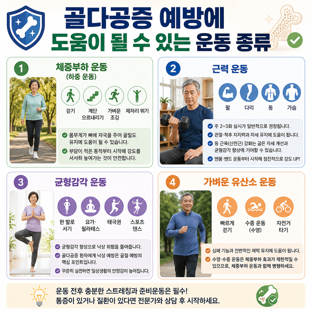 골다공증 예방 운동법, 50대부터 뼈를 지키는 핵심 동작