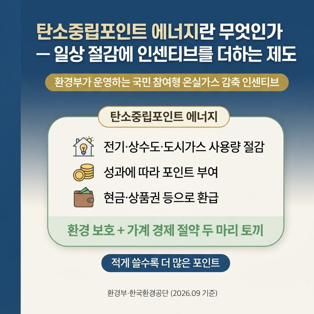 환경부가 운영하는 국민 참여형 온실가스 감축 인센티브 제도로, 전기·상수도·도시가스 사용량을 줄이면 그 절감 실적에 따라 포인트를 부여해 현금이나 상품권으로 환급해 주는 일상의 환경 보호 + 가계 경제 절약 프로그램이다.
