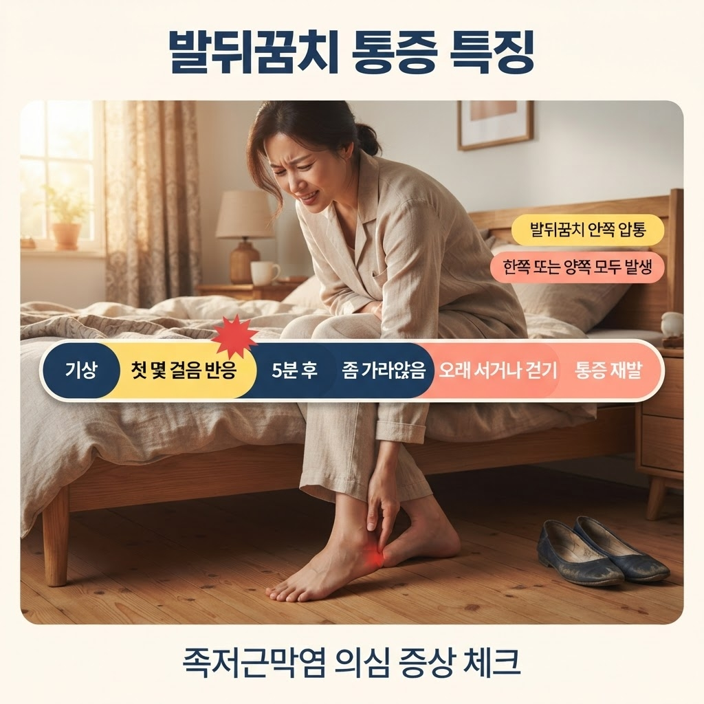 발뒤꿈치 통증 원인, 족저근막염 증상과 관리법 2 족저근막염은 발뒤꿈치 뼈에서 발가락까지 이어지는 섬유 조직 띠에 반복 부하와 미세 손상이 누적돼 염증이 생기는 질환으로, 평균 발병 연령 45세 전후이며 여성이 남성보다 약 2배 많이 겪는 것으로 알려져 있어 초기 관리가 중요하다는 점을 정리한 안내.