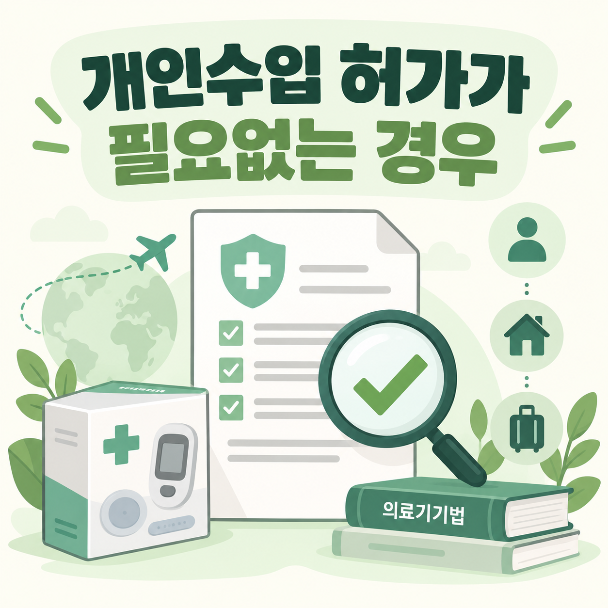개인수입 허가가 필요없는 경우를 설명하는 서류와 돋보기 카드뉴스 이미지