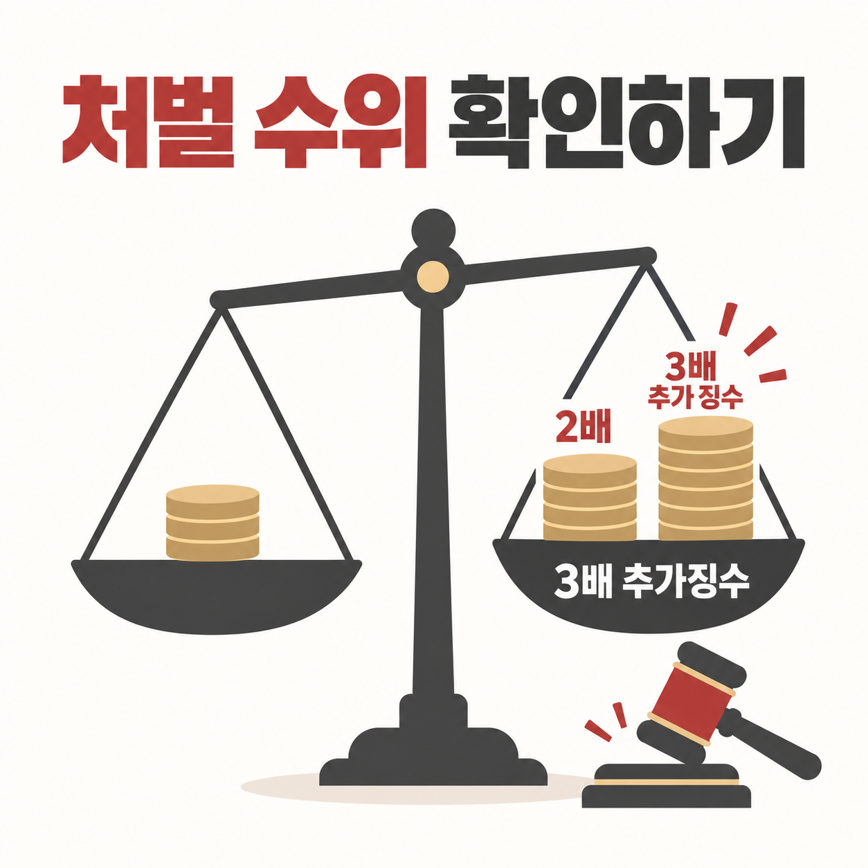 실업급여 부정수급 신고방법과 처벌기준, 이런 경우도 해당됩니다 3 실업급여 부정수급 처벌 수위를 보여주는 카드뉴스 이미지, 저울과 추가징수 배율 아이콘