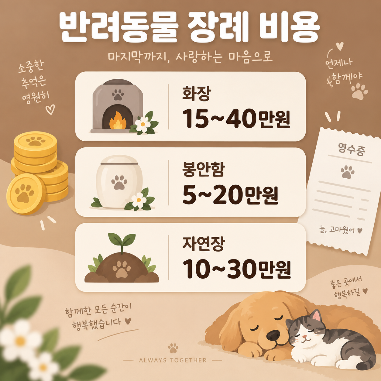 반려동물 장례 절차와 비용, 화장부터 봉안까지 총정리 2 반려동물 장례 비용 항목별 표 카드뉴스 이미지