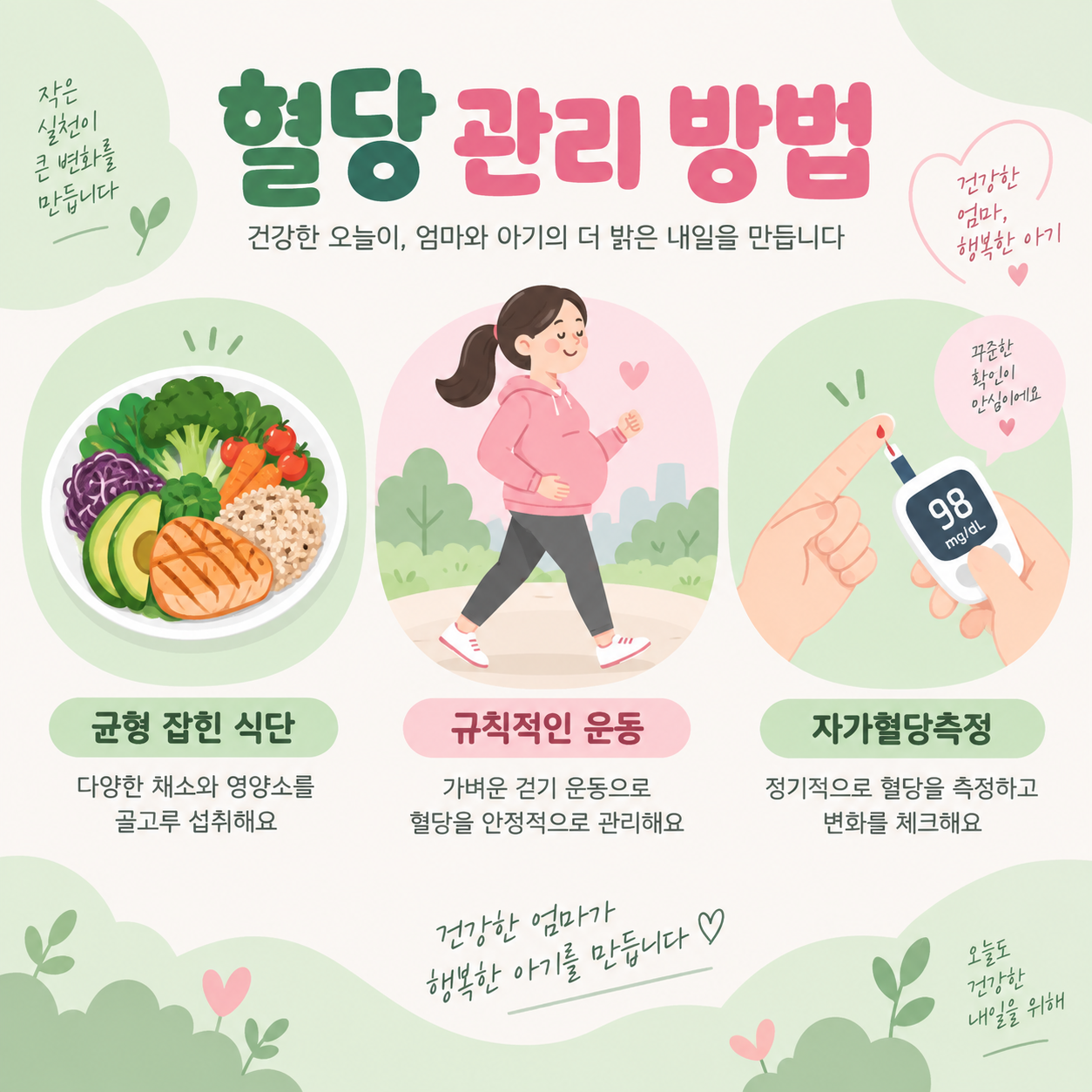 임신성 당뇨병 혈당 관리 식단 운동 자가측정 카드뉴스 이미지