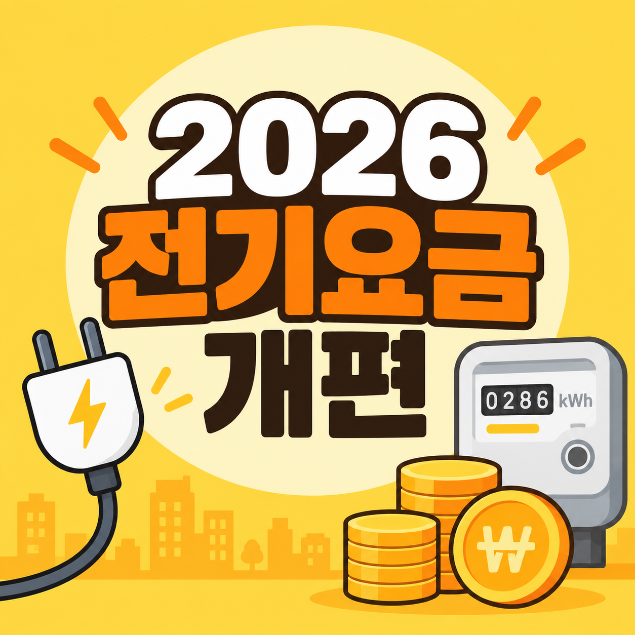2026 전기요금 개편 현황을 안내하는 미니멀 일러스트 썸네일