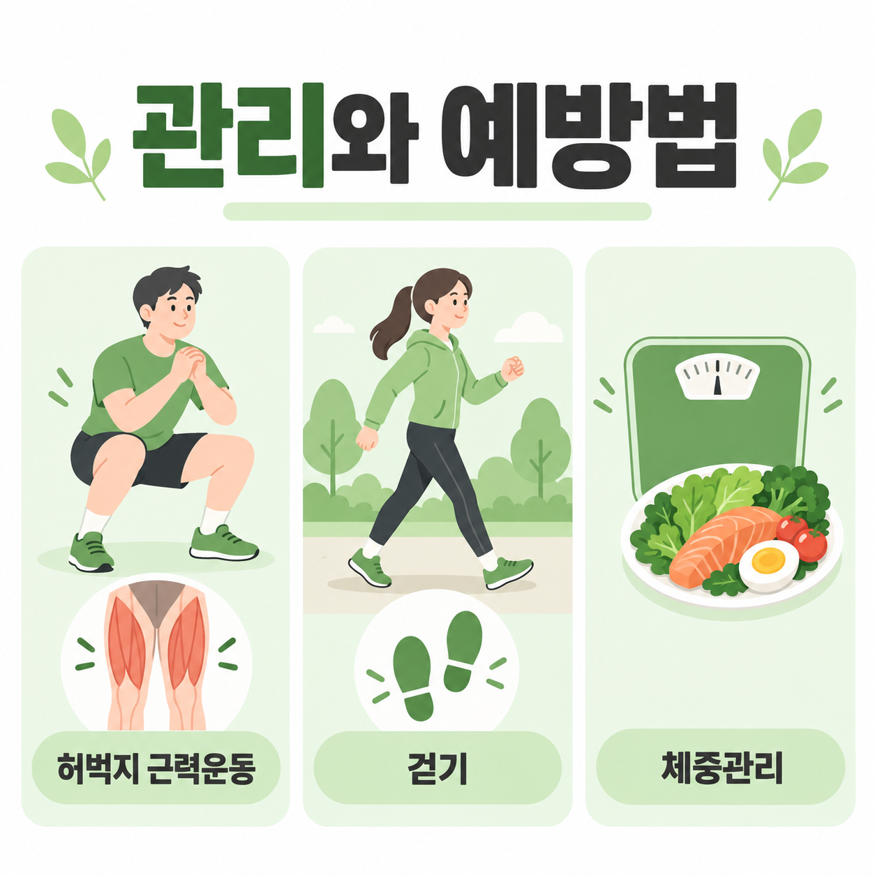 무릎연골연화증 증상과 관리방법, 계단 오를 때 아프다면 확인하세요 4 무릎연골연화증 관리와 예방법을 안내하는 카드뉴스 이미지