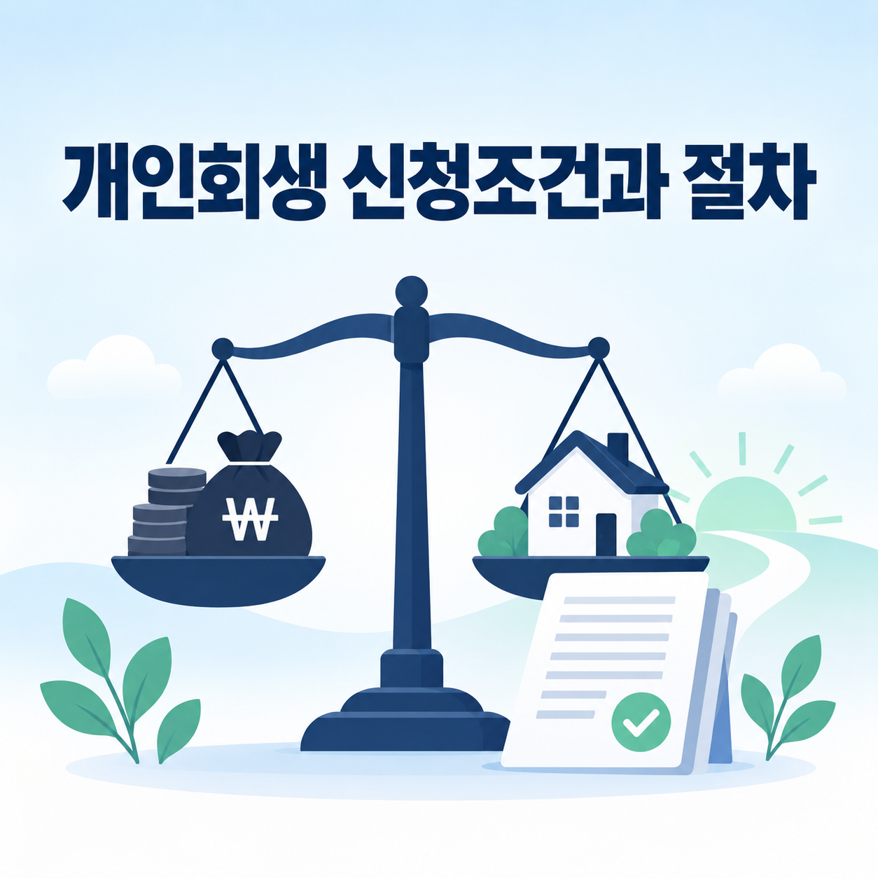 개인회생 신청조건과 절차를 안내하는 미니멀 일러스트 썸네일