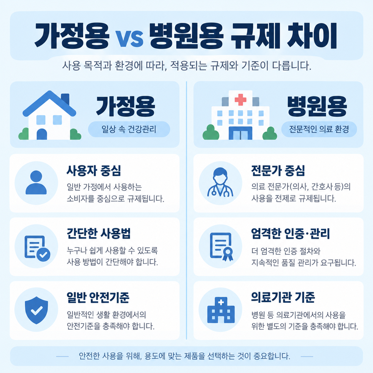 가정용과 병원용 체성분분석기 규제 차이를 설명하는 카드뉴스 이미지