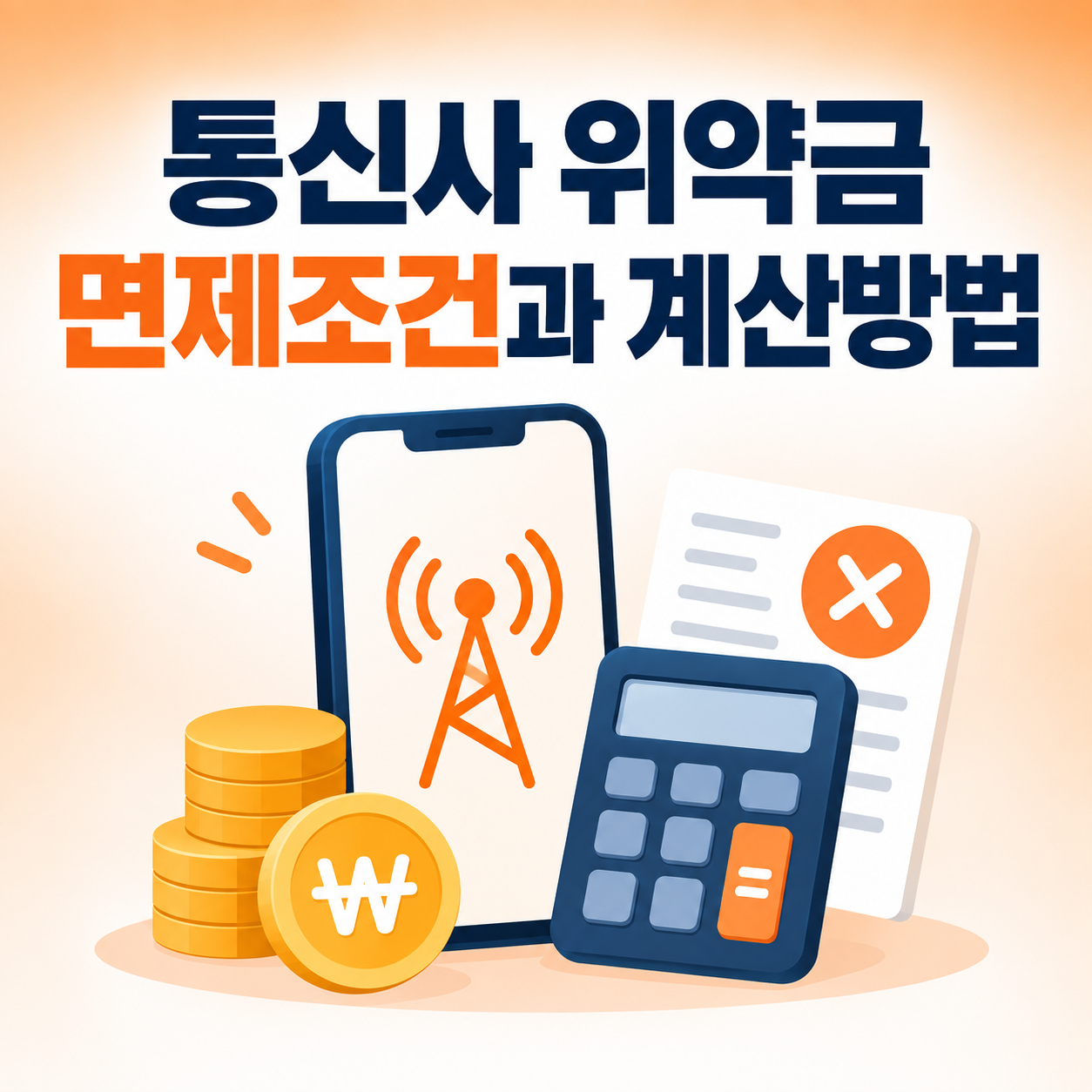 통신사 위약금 면제조건과 계산방법을 안내하는 미니멀 일러스트 썸네일