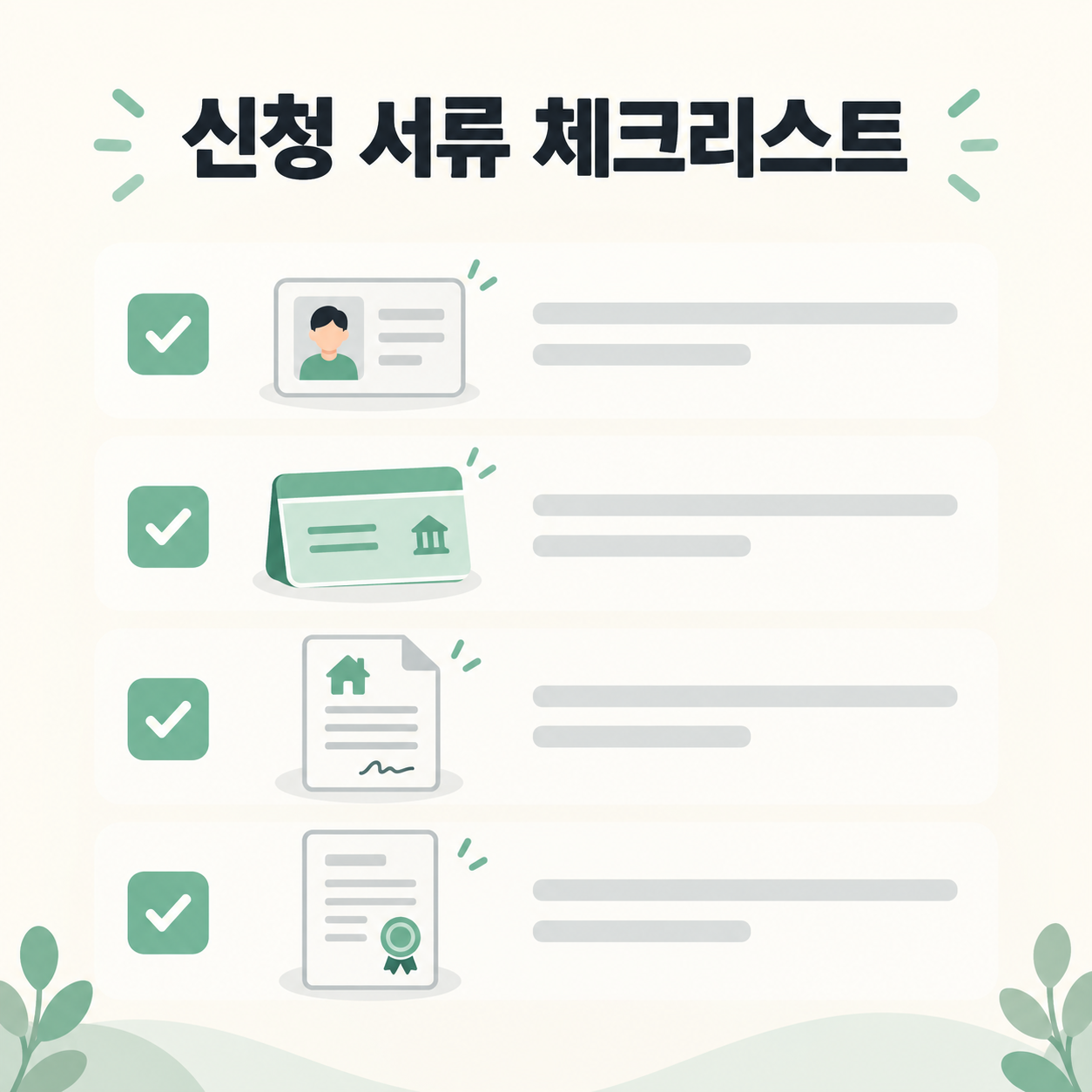 청년월세지원 신청 서류 체크리스트를 보여주는 카드뉴스 이미지