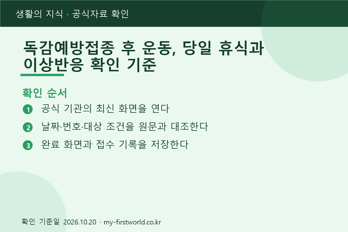 독감예방접종 후 운동, 당일 휴식과 이상반응 확인 기준 - 확인 순서