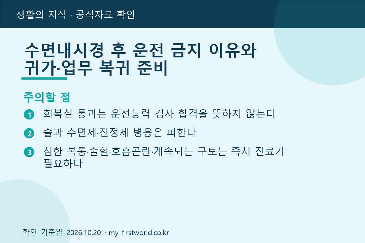 수면내시경 후 운전 금지 이유와 귀가·업무 복귀 준비 - 주의할 점
