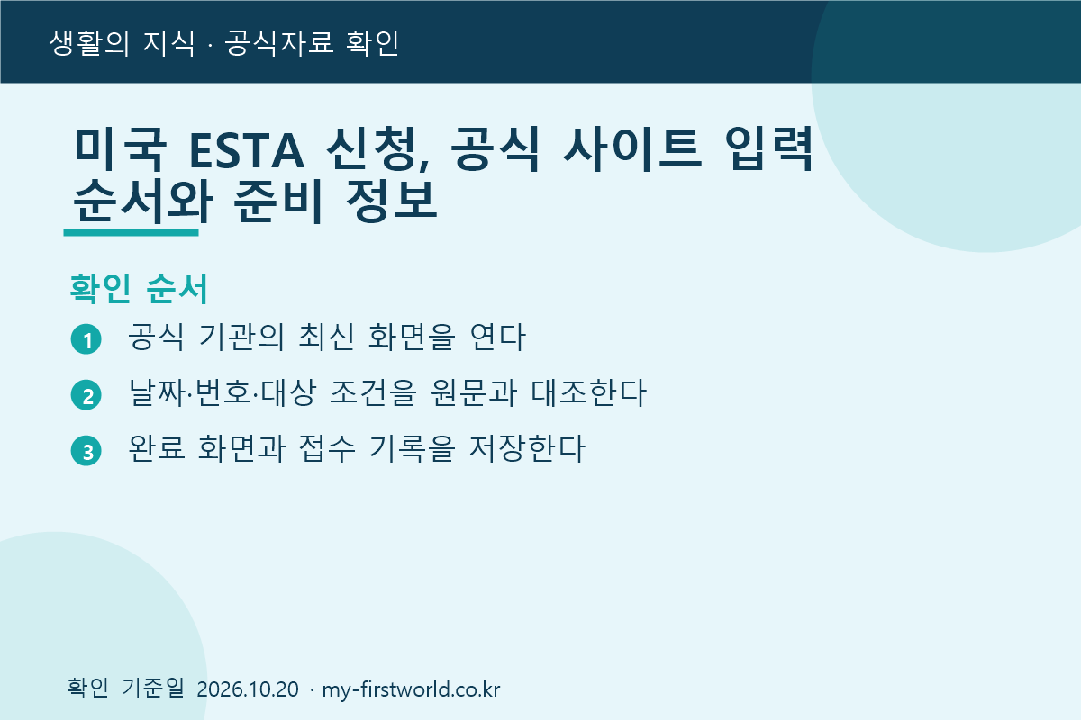 미국 ESTA 신청, 공식 사이트 입력 순서와 준비 정보 - 확인 순서