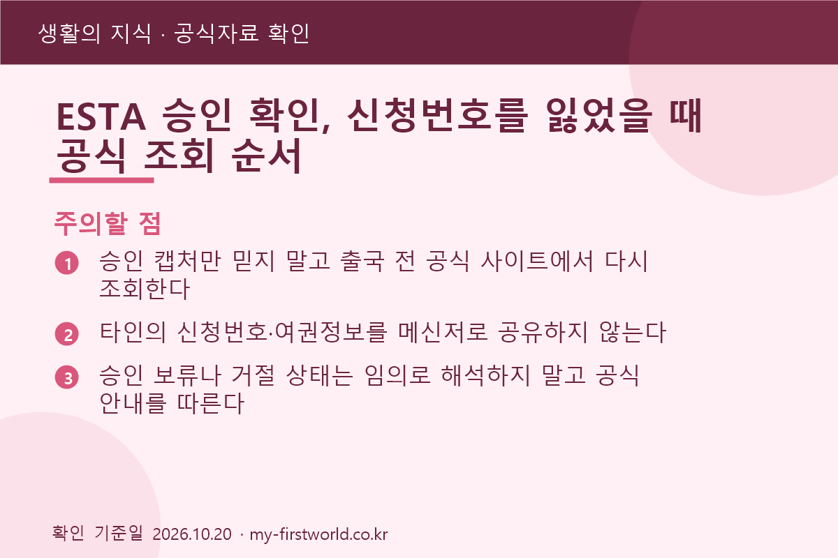 ESTA 승인 확인, 신청번호를 잃었을 때 공식 조회 순서 3 ESTA 승인 확인, 신청번호를 잃었을 때 공식 조회 순서 - 주의할 점