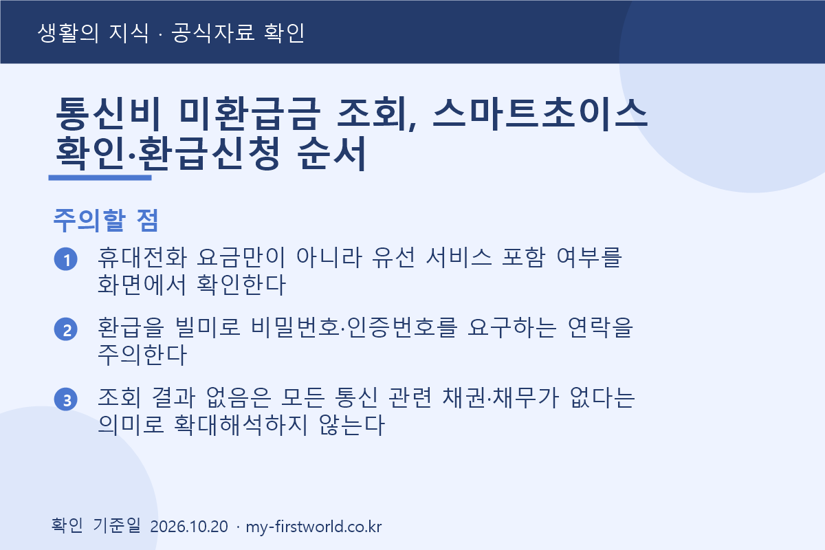 통신비 미환급금 조회, 스마트초이스 확인·환급신청 순서 3 통신비 미환급금 조회, 스마트초이스 확인·환급신청 순서 - 주의할 점
