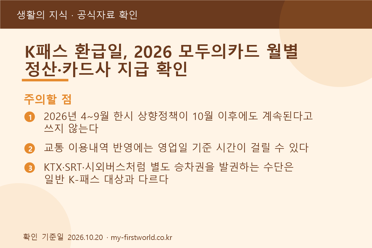 K패스 환급일, 2026 모두의카드 월별 정산·카드사 지급 확인 - 주의할 점