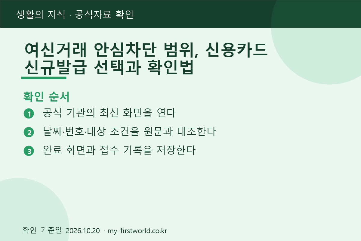 여신거래 안심차단 범위, 신용카드 신규발급 선택과 확인법 - 확인 순서
