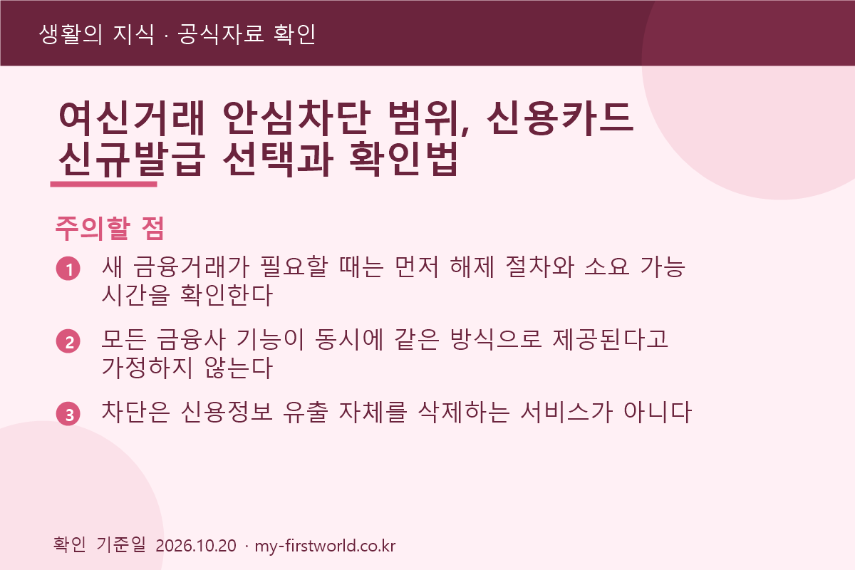 여신거래 안심차단 범위, 신용카드 신규발급 선택과 확인법 - 주의할 점