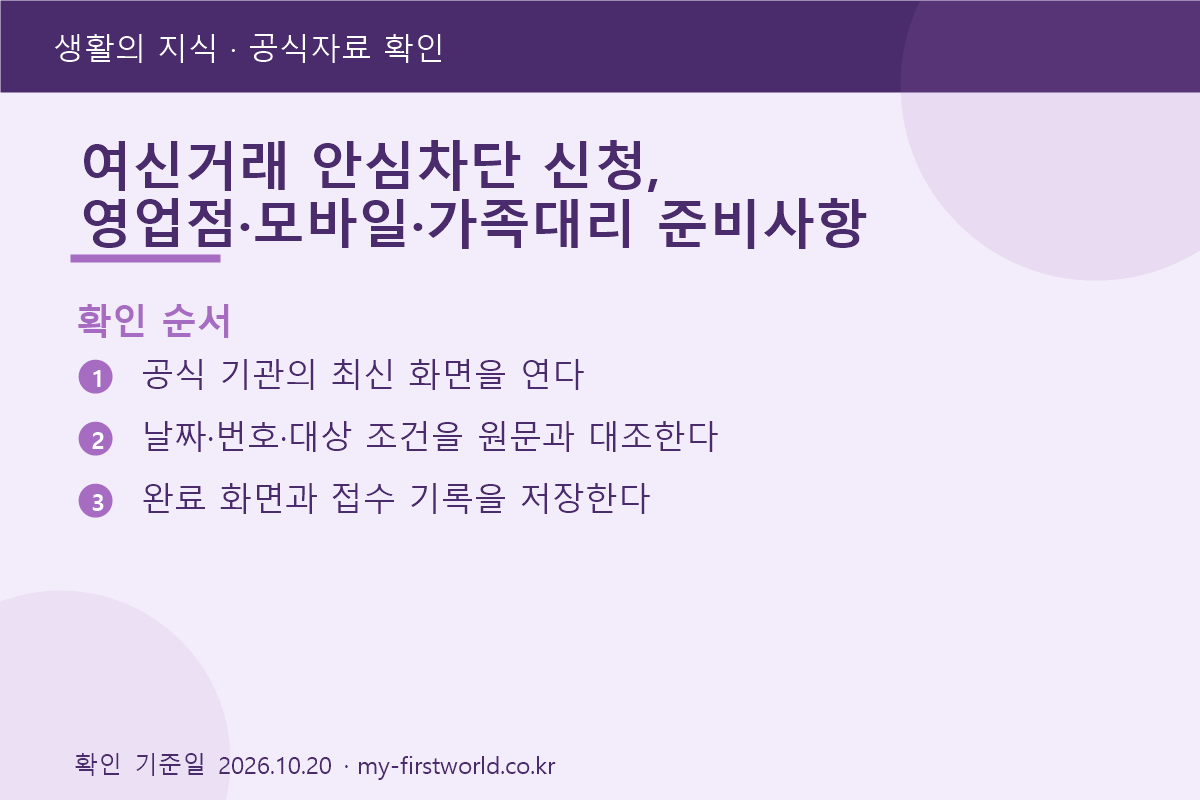 여신거래 안심차단 신청, 영업점·모바일·가족대리 준비사항 2 여신거래 안심차단 신청, 영업점·모바일·가족대리 준비사항 - 확인 순서