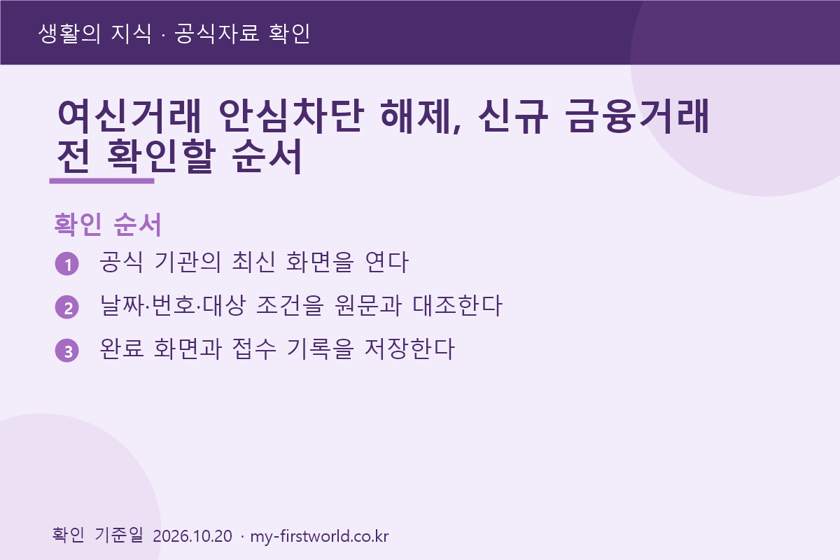 여신거래 안심차단 해제, 신규 금융거래 전 확인할 순서 2 여신거래 안심차단 해제, 신규 금융거래 전 확인할 순서 - 확인 순서