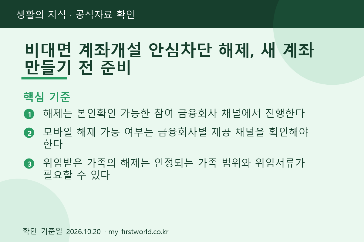 비대면 계좌개설 안심차단 해제, 새 계좌 만들기 전 준비 - 핵심 기준