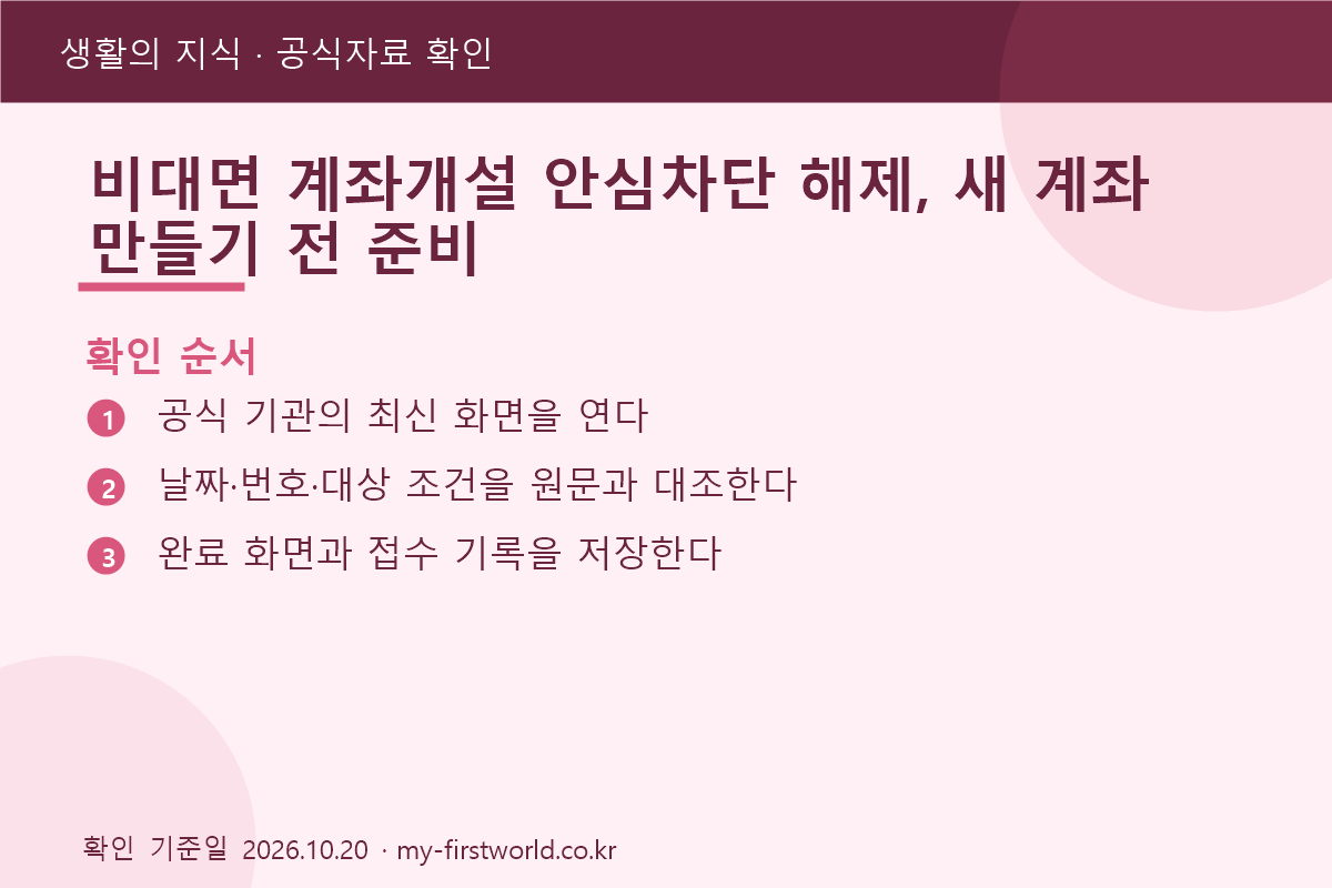 비대면 계좌개설 안심차단 해제, 새 계좌 만들기 전 준비 - 확인 순서