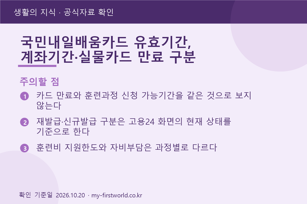 국민내일배움카드 유효기간, 계좌기간·실물카드 만료 구분 3 국민내일배움카드 유효기간, 계좌기간·실물카드 만료 구분 - 주의할 점