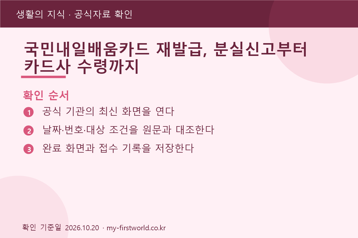국민내일배움카드 재발급, 분실신고부터 카드사 수령까지 - 확인 순서
