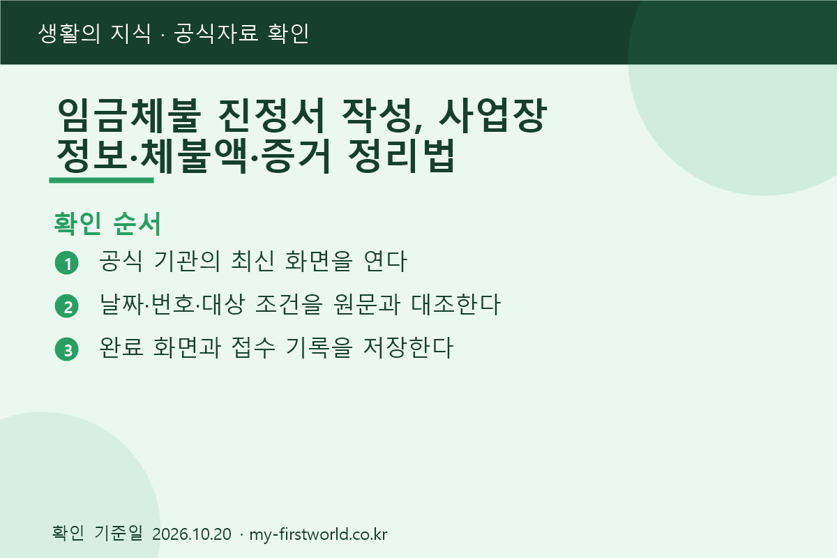 임금체불 진정서 작성, 사업장 정보·체불액·증거 정리법 - 확인 순서
