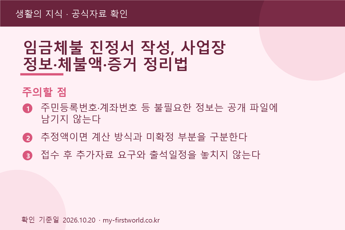 임금체불 진정서 작성, 사업장 정보·체불액·증거 정리법 - 주의할 점