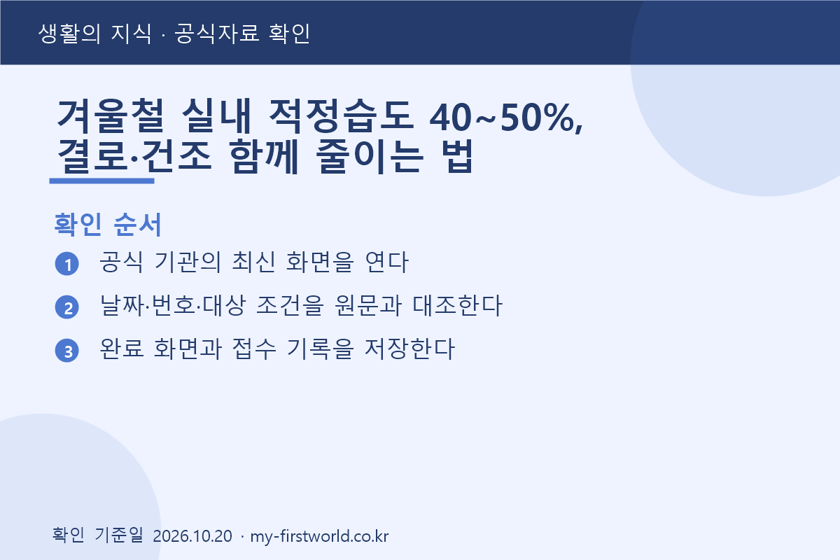 겨울철 실내 적정습도 40~50%, 결로·건조 함께 줄이는 법 - 확인 순서