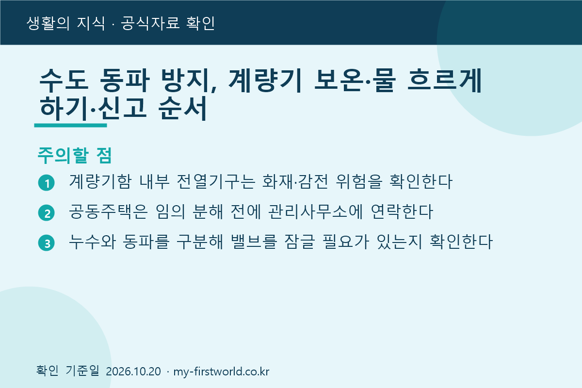 수도 동파 방지, 계량기 보온·물 흐르게 하기·신고 순서 - 주의할 점