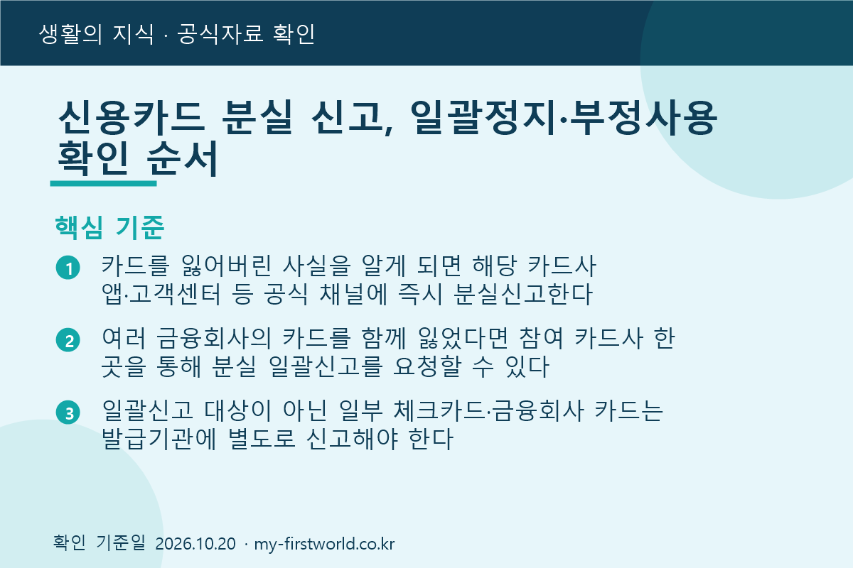 신용카드 분실 신고, 일괄정지·부정사용 확인 순서 - 핵심 기준