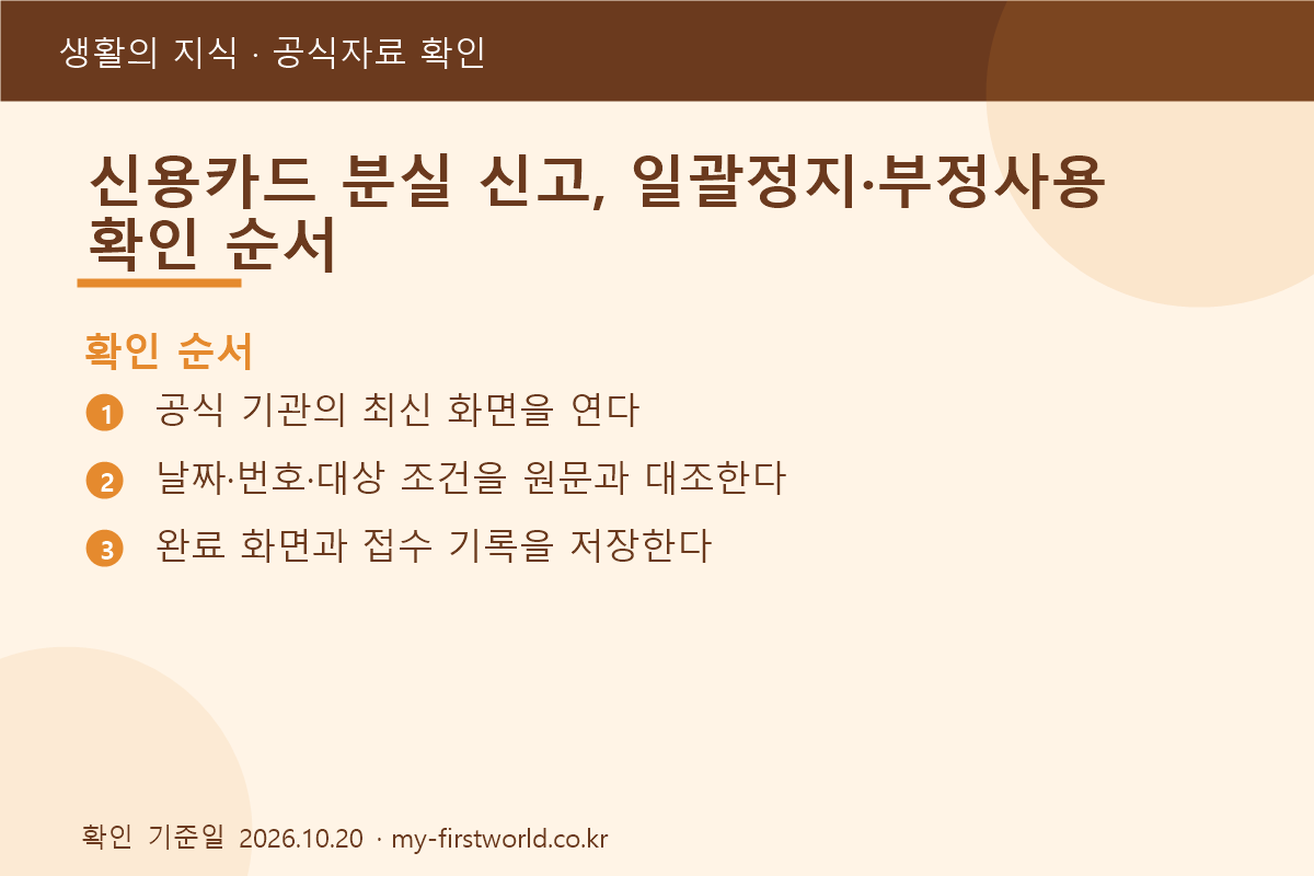 신용카드 분실 신고, 일괄정지·부정사용 확인 순서 - 확인 순서
