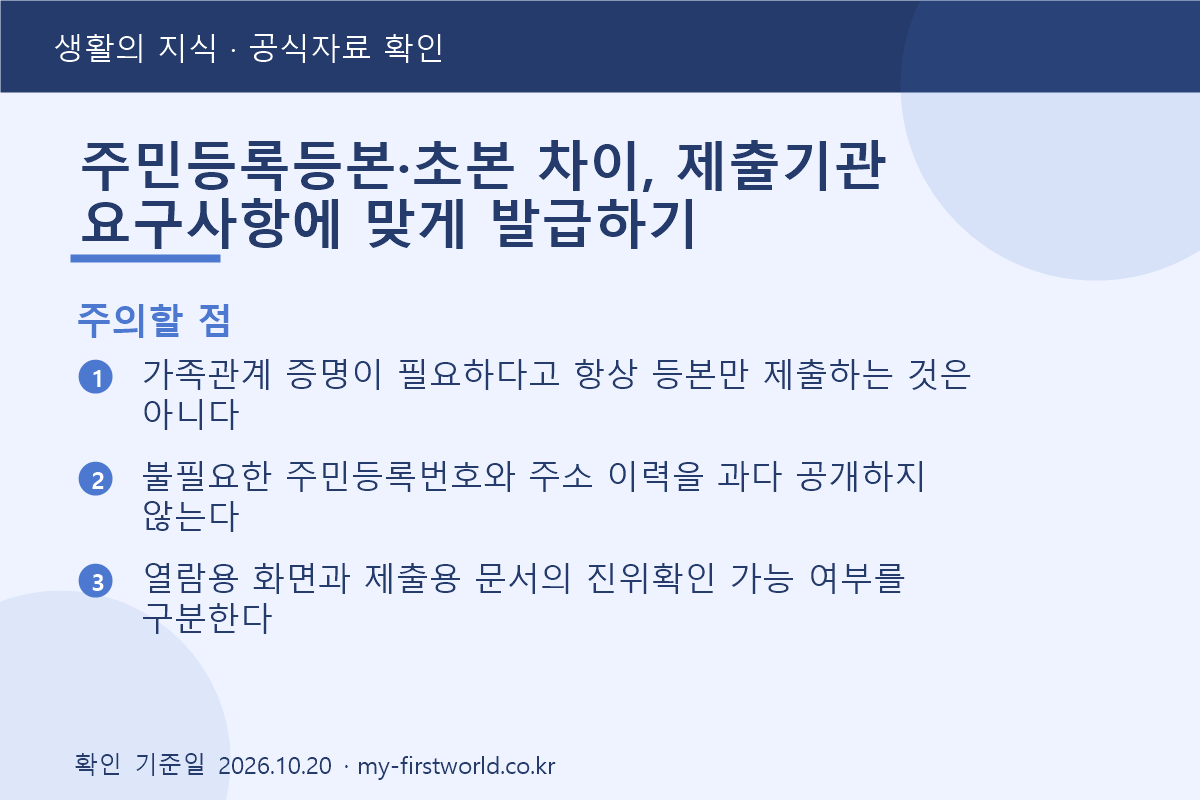 주민등록등본·초본 차이, 제출기관 요구사항에 맞게 발급하기 - 주의할 점