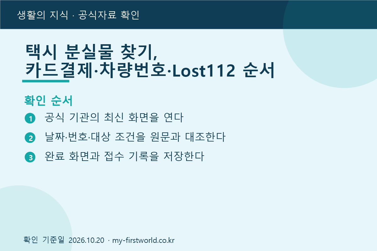 택시 분실물 찾기, 카드결제·차량번호·Lost112 순서 2 택시 분실물 찾기, 카드결제·차량번호·Lost112 순서 - 확인 순서
