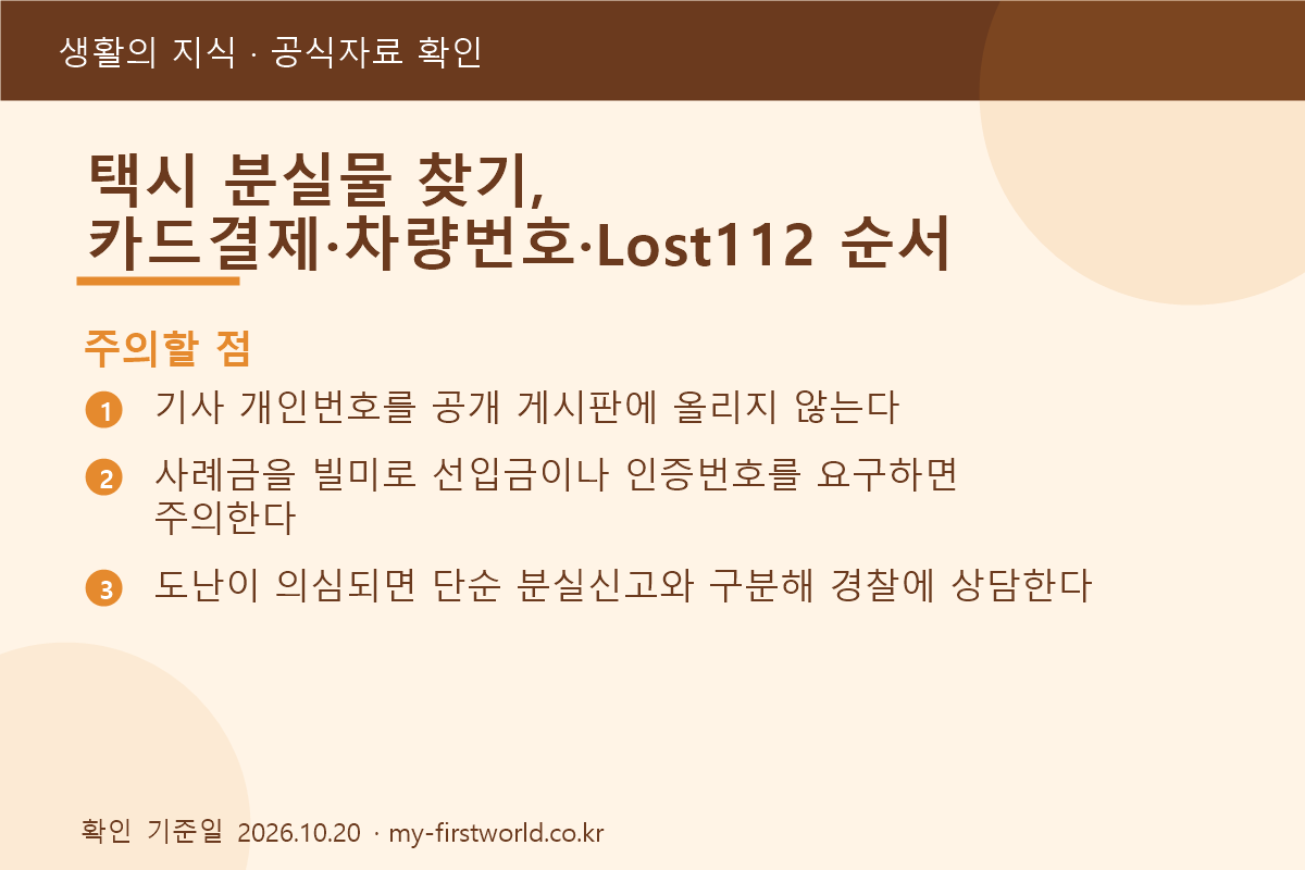 택시 분실물 찾기, 카드결제·차량번호·Lost112 순서 3 택시 분실물 찾기, 카드결제·차량번호·Lost112 순서 - 주의할 점