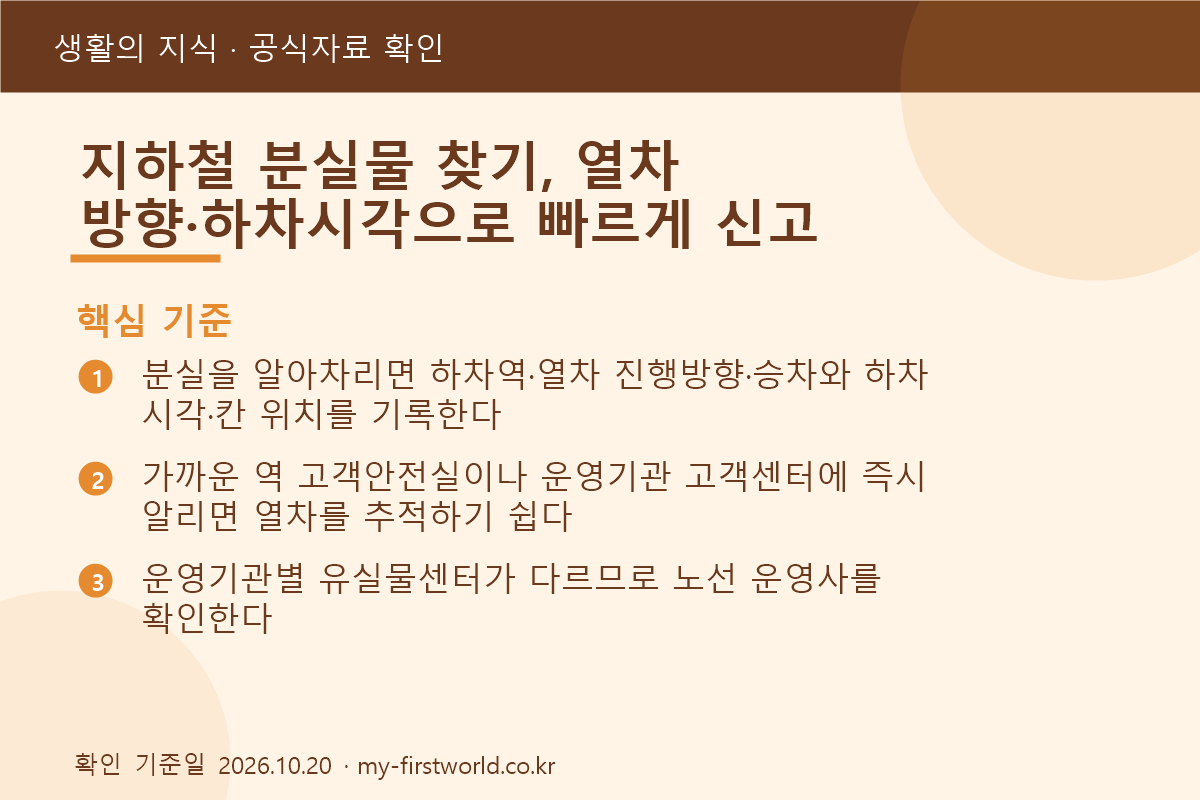 지하철 분실물 찾기, 열차 방향·하차시각으로 빠르게 신고 - 핵심 기준
