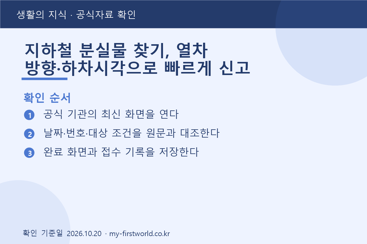 지하철 분실물 찾기, 열차 방향·하차시각으로 빠르게 신고 - 확인 순서