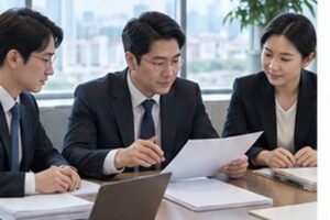 대표이사사임등기, 사임서만 제출하면 책임이 끝날까 12 대표이사사임등기 관련 밝은 회의실에서 회사 의사록과 행정 절차를 검토하는 한국인 임원들