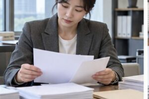판결확정일 확인방법, 선고일과 송달일 중 무엇을 봐야 할까 4 판결확정일 확인방법 관련 법원 절차 서류를 차분히 분류하는 한국인 성인과 밝은 사무 공간