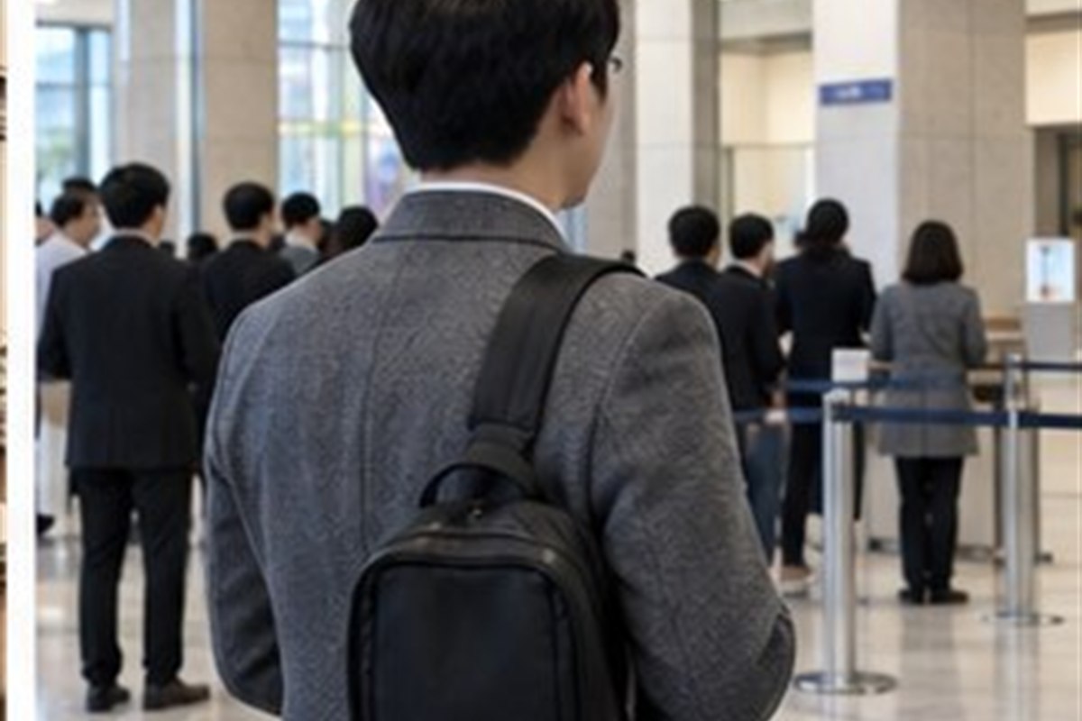 판결확정일 확인방법 관련 현대적인 법원 민원실 복도에서 순서를 확인하는 사람
