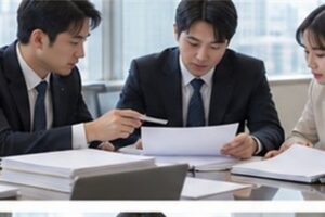 신주발행등기, 등기기한을 넘기면 과태료는 누구에게 부과될까 7 신주발행등기 관련 밝은 회의실에서 회사 의사록과 행정 절차를 검토하는 한국인 임원들