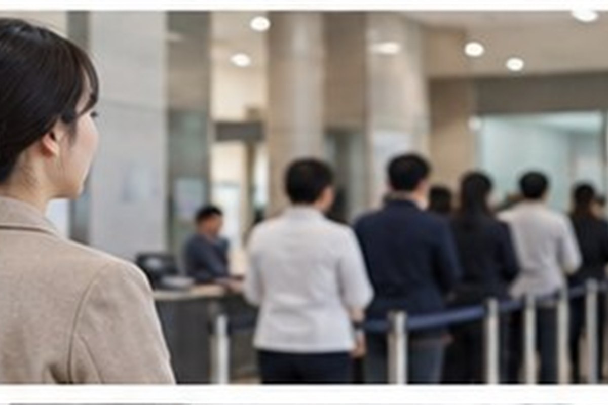 형사사건 판결문 열람 관련 현대적인 법원 민원실 복도에서 순서를 확인하는 사람