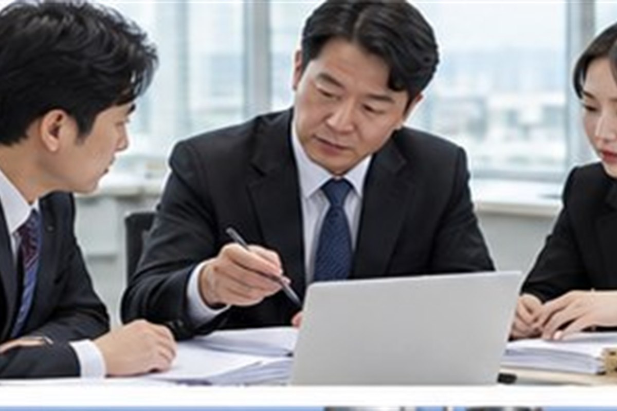 전환사채발행등기 관련 밝은 회의실에서 회사 의사록과 행정 절차를 검토하는 한국인 임원들