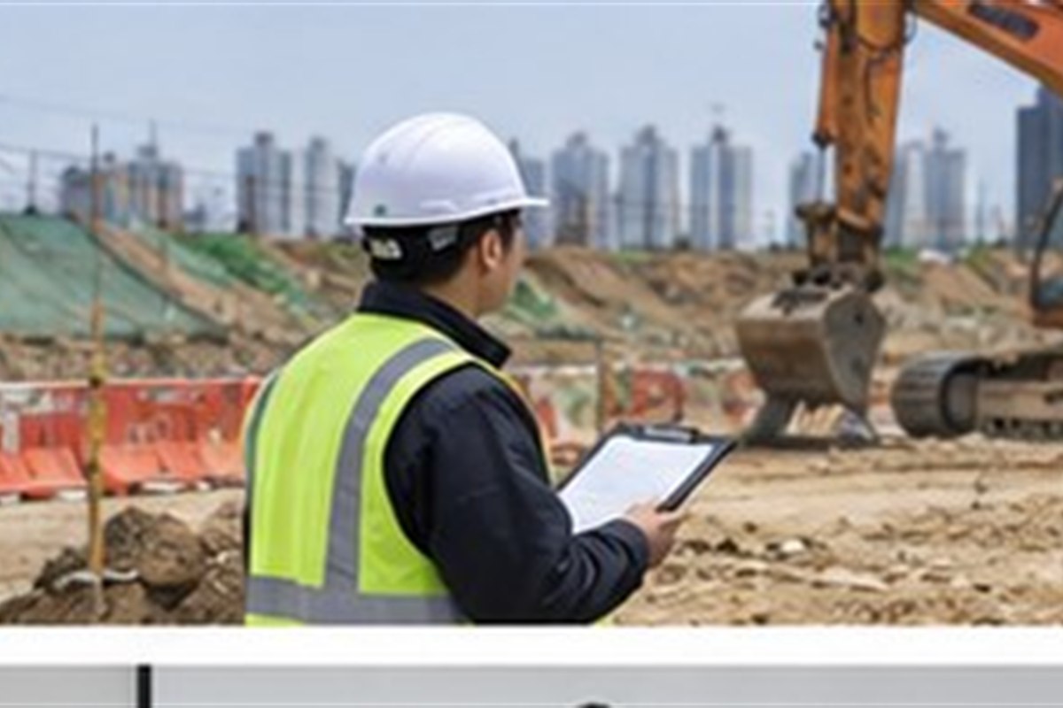 특정공사사전신고, 공사기간이나 장비가 바뀌면 다시 신고해야 할까 3 특정공사사전신고 관련 공사 현장에서 방지시설과 장비 배치를 확인하는 현실적인 장면